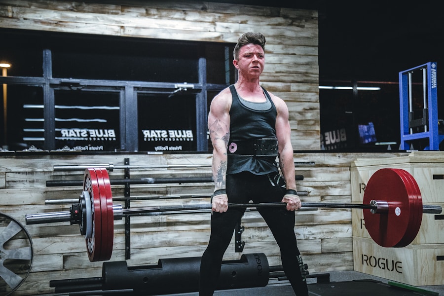 A lifter mid-deadlift with a loaded barbell